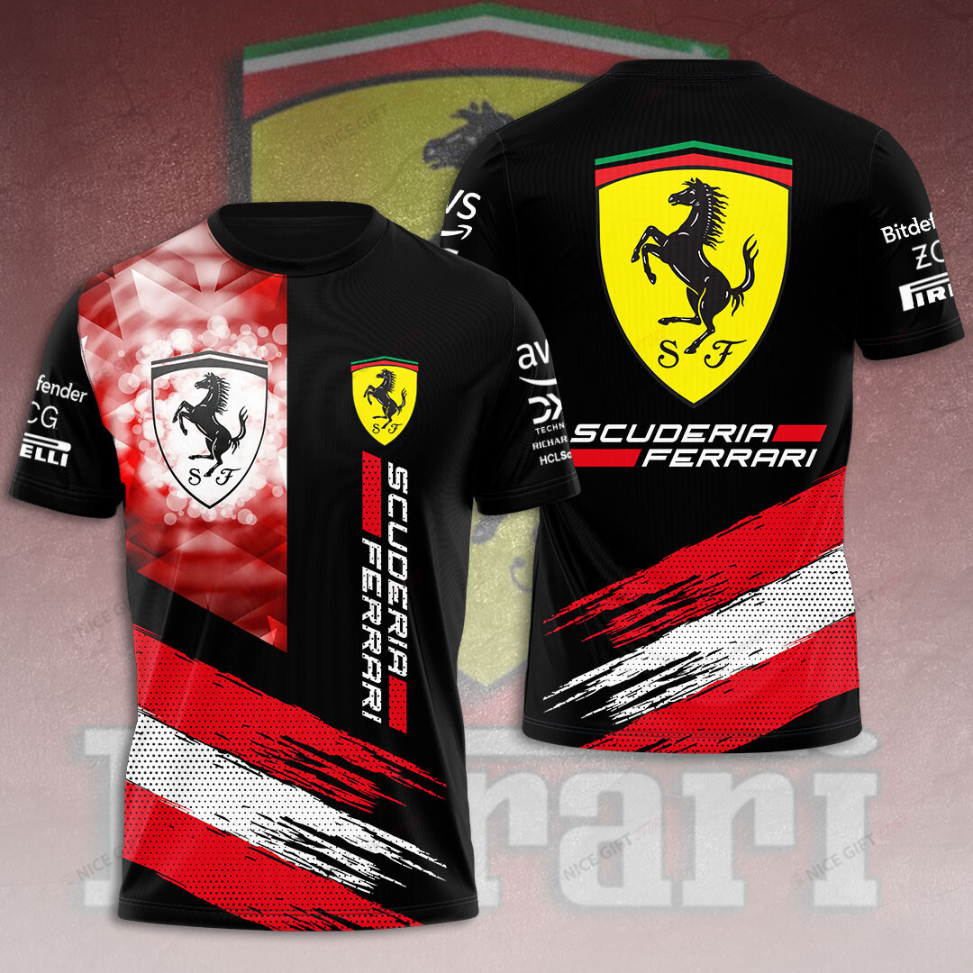 scuderia ferrari 3d t shirt f1 racing fan shirt black and red sports car tee ferrari logo graphic tee hbz8w