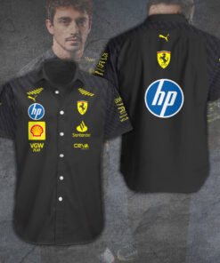 Scuderia Ferrari Black Button Shirt, F1 Racing Team Hawaiian Style Shirt, Formula 1 Fan Gift