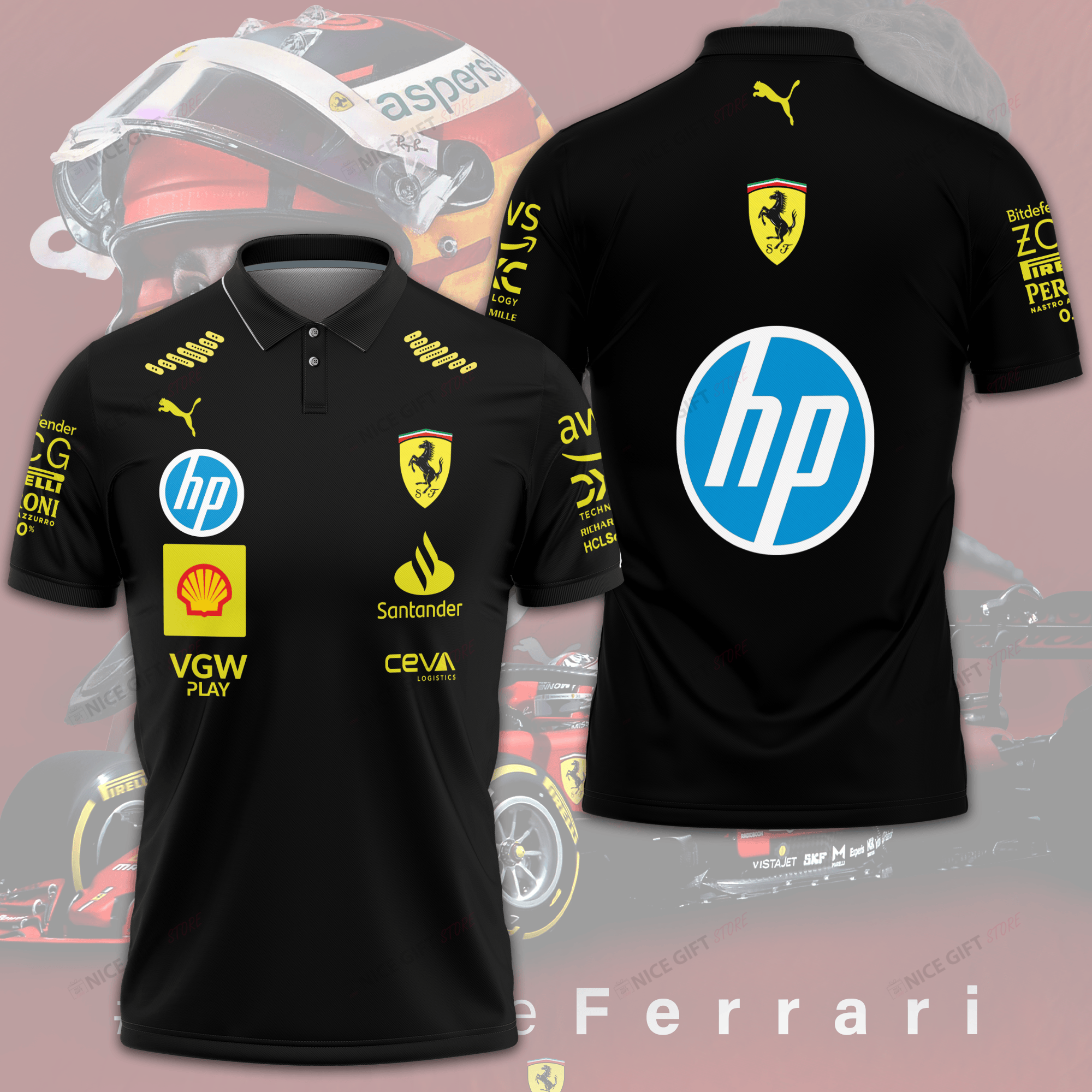 scuderia ferrari black polo shirt f1 team sponsor jersey formula 1 fan gift 1yiw8