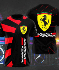 Scuderia Ferrari Black Red T-Shirt, F1 Racing Team Tee, Formula 1 Fan Shirt