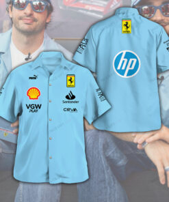 Scuderia Ferrari Blue Button Shirt, F1 Casual Hawaiian Style Shirt, Formula 1 Team Gift