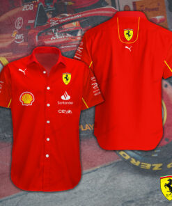 Scuderia Ferrari Red Button Shirt, F1 Team Short Sleeve Shirt, Formula 1 Fan Gift