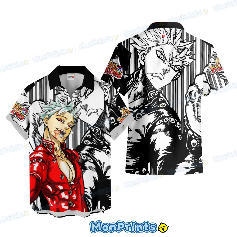 seven deadly sins ban hawaiian shirt manga panel foxs sin of greed anime shirt 1 m0iqr