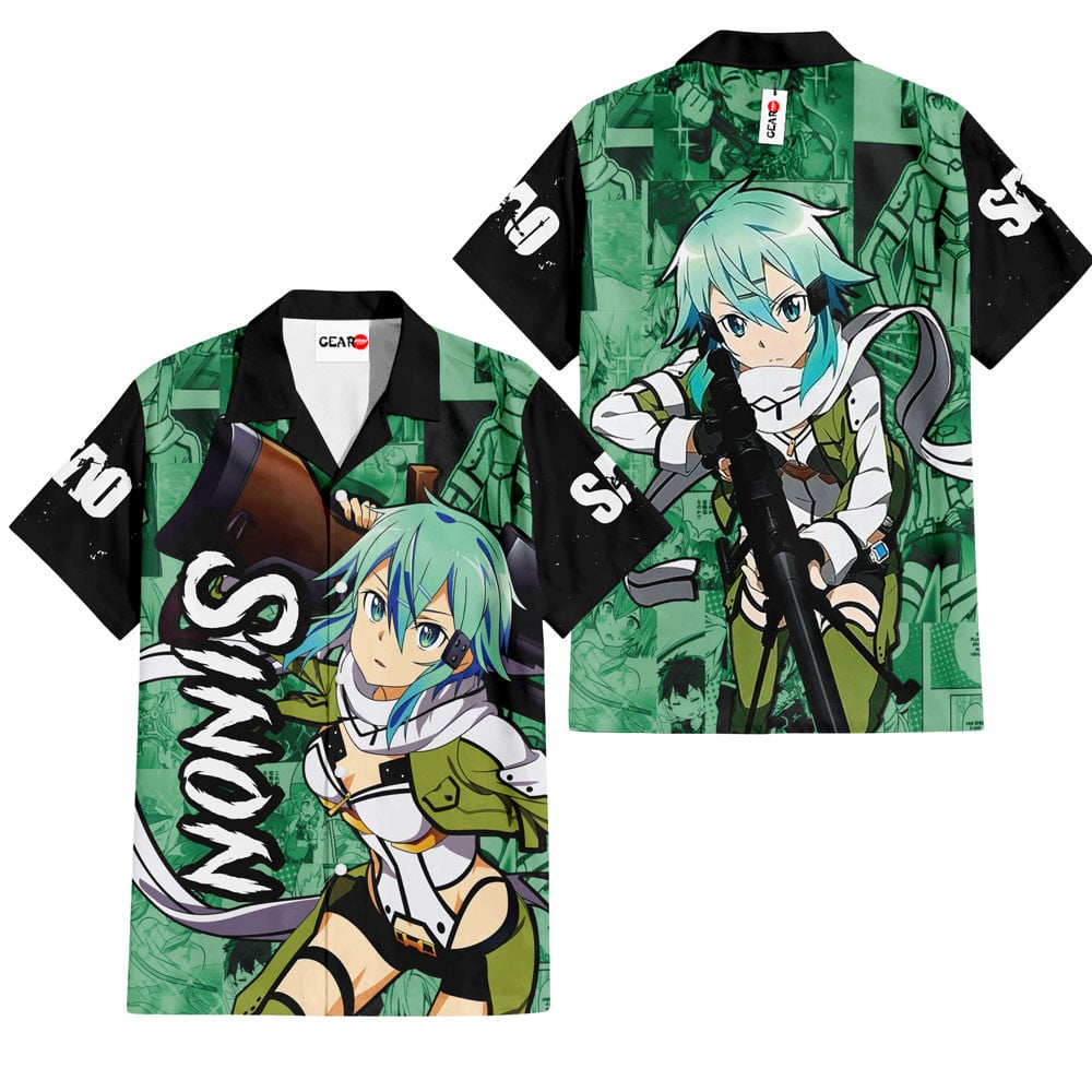 sinon sword art online hawaiian shirt anime manga sniper graphic tee 1 096so