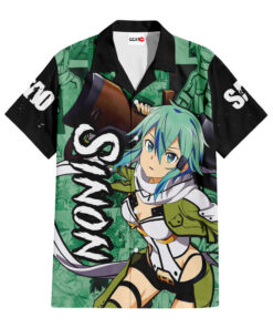 sinon sword art online hawaiian shirt anime manga sniper graphic tee 3 cw5b7