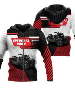 Spyder F3 Rider Black Hoodie – Custom 3D Zip Jacket for Can-Am Enthusiasts