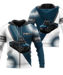 Spyder RT Blue White Hoodie – 3D Zip Jacket for Can-Am Trike Motorcycle Fans