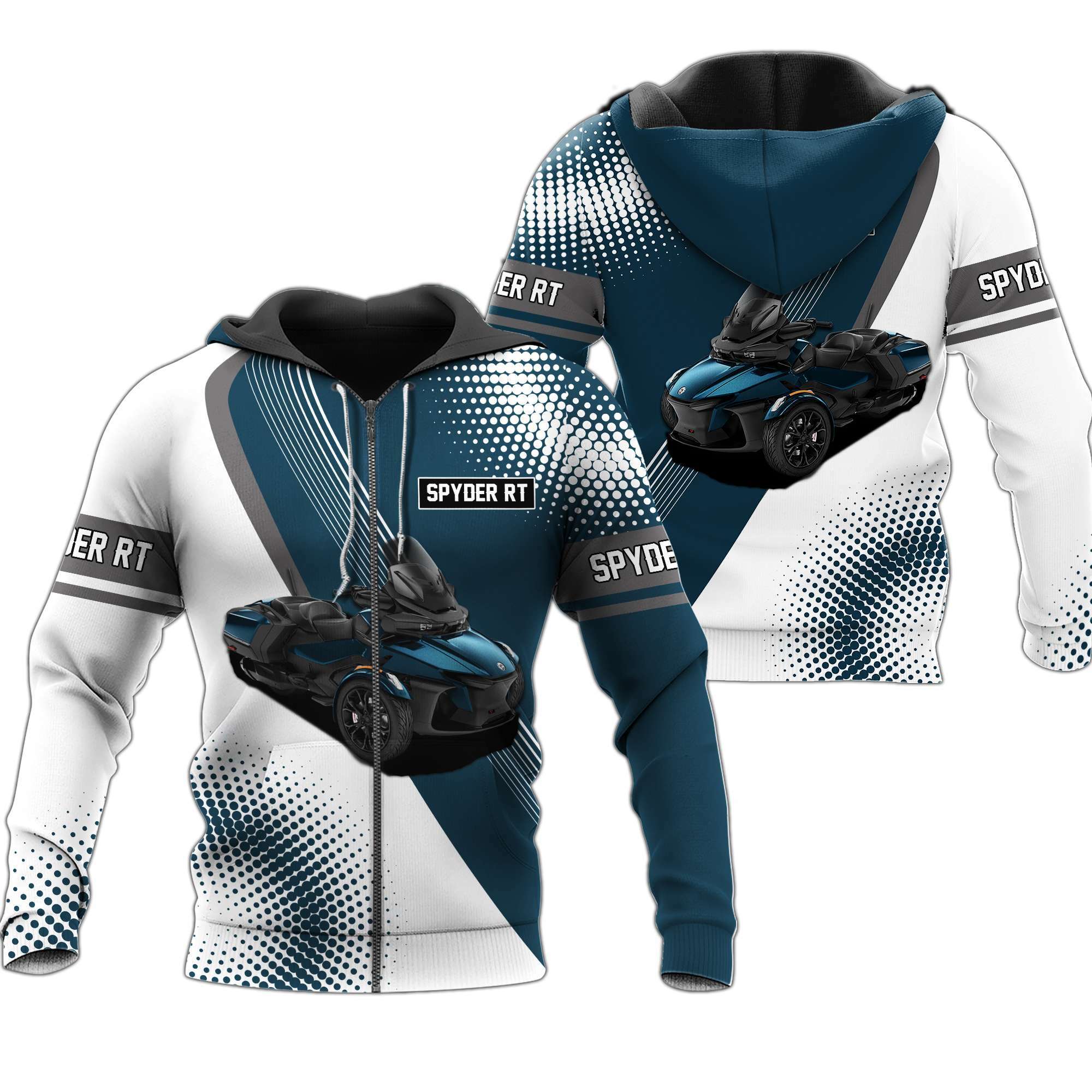 spyder rt blue white hoodie 3d zip jacket for can am trike motorcycle fans 1 17ohn