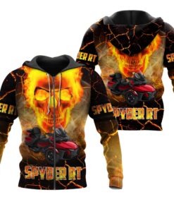 Spyder RT Flaming Skull Hoodie – 3D Zip Jacket for Bold Trike Motorcycle Riders
