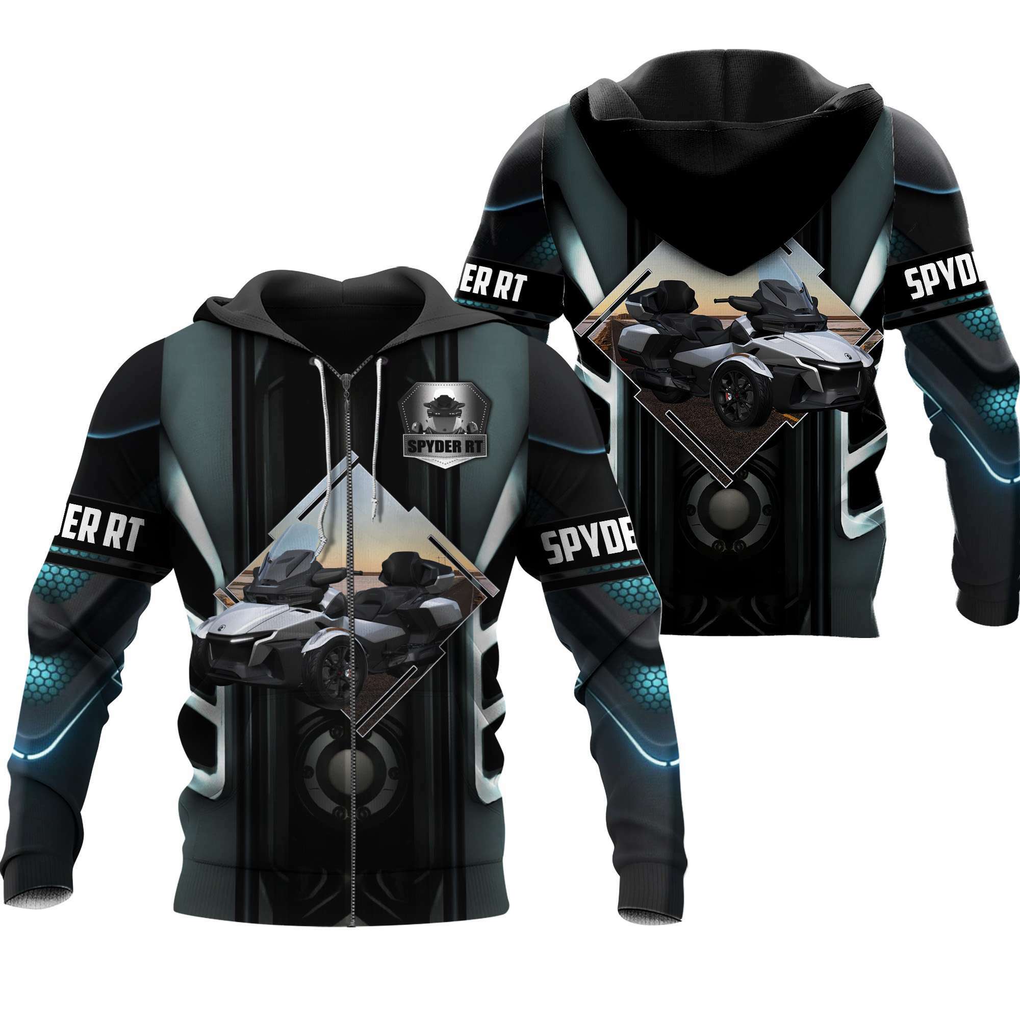 spyder rt grey hoodie 3d full zip jacket for can am trike motorcycle enthusiasts 1 nbf73