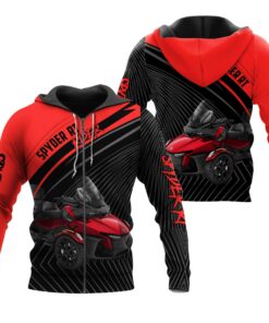 Spyder RT Red Hoodie – 3D Zip-Up Jacket with Bold Graphics for Trike Riders