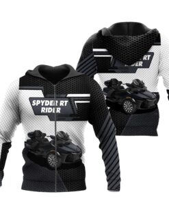 Spyder RT Rider Black Hoodie – 3D Full Zip Jacket for Can-Am Trike Enthusiasts