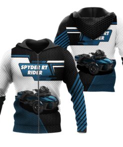 Spyder RT Rider Blue Hoodie – 3D Zip-Up Jacket for Can-Am Motorcycle Lovers