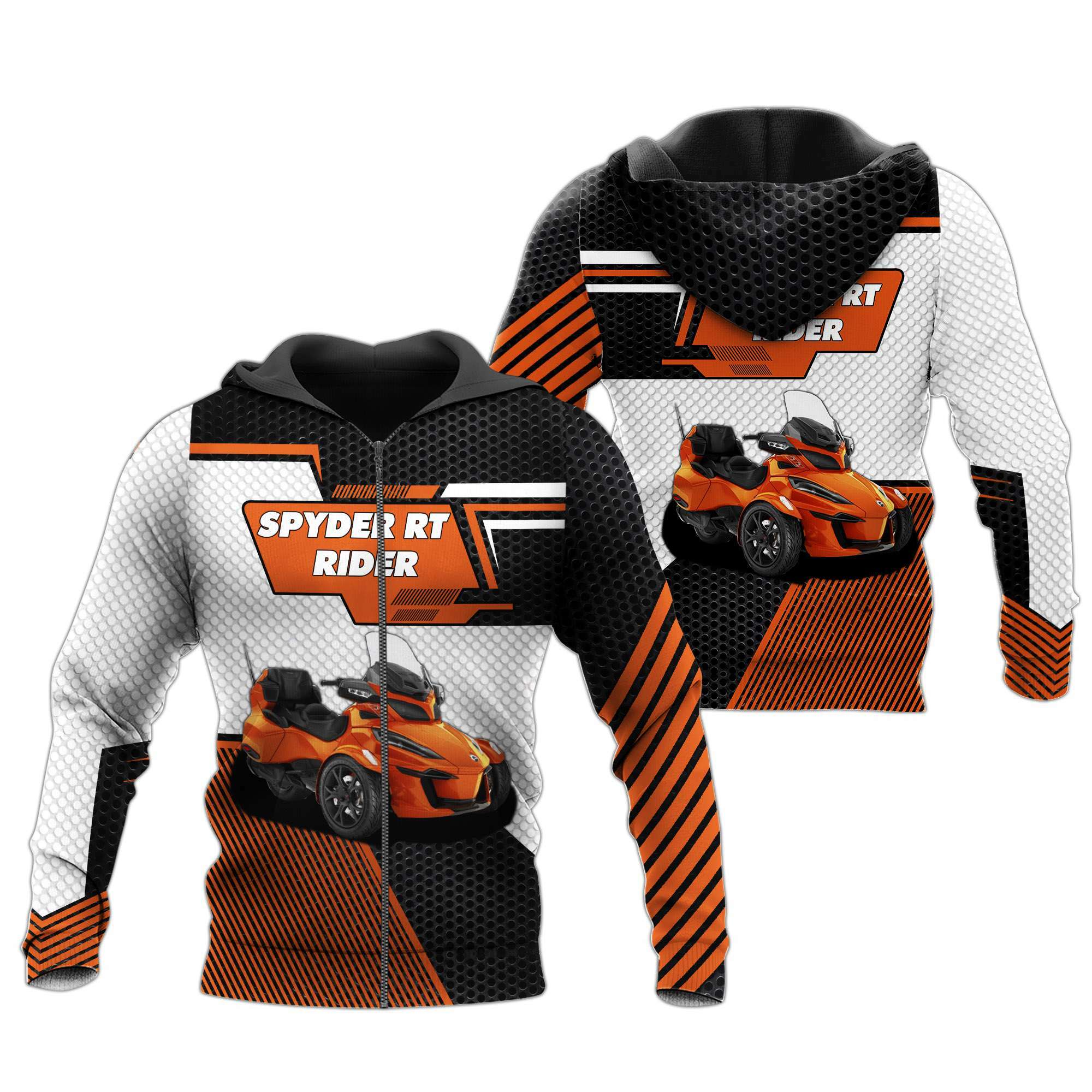 spyder rt rider orange hoodie 3d zip jacket for can am trike motorcycle fans 1 mhco3