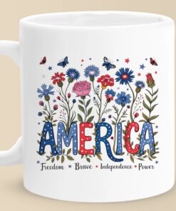 America Floral Mug – Cute Patriotic Coffee Cup with Wildflowers for 4th of July Gift