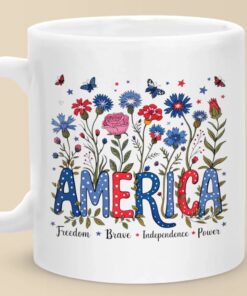 America Wildflower Mug – Cute Patriotic Coffee Cup with Butterflies and Floral Design
