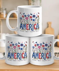 america wildflower mug cute patriotic coffee cup with butterflies and floral design 3 ydm59