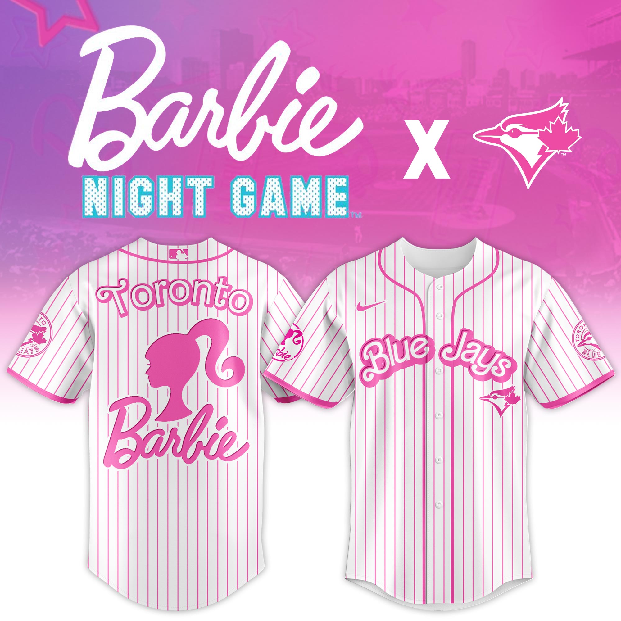 barbie x blue jays jersey 2025 pink baseball shirt for fans 1