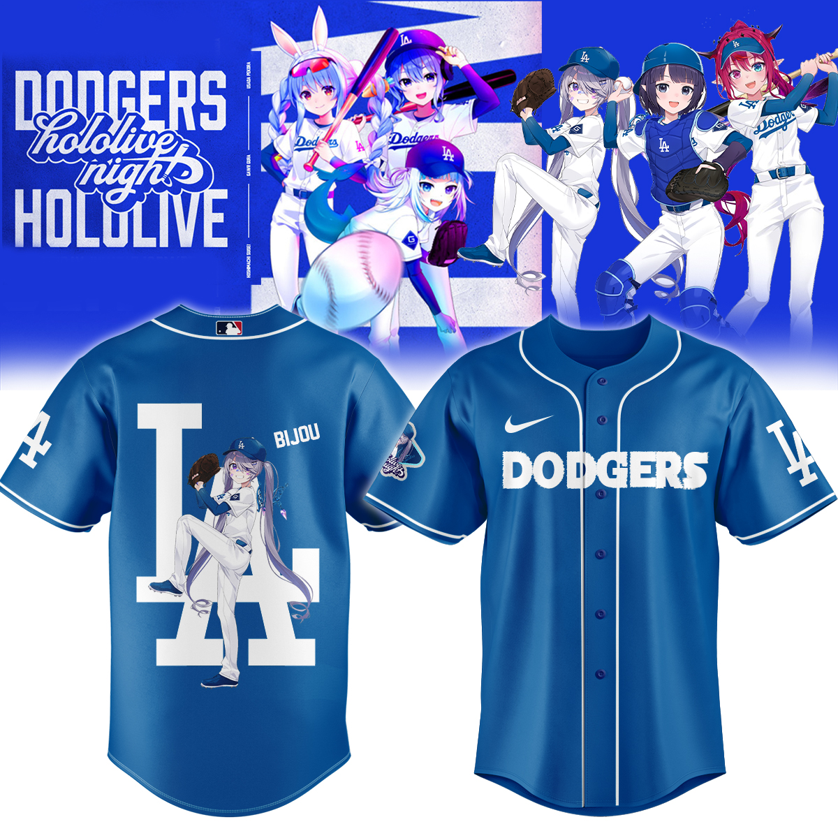 bijou dodgers blue baseball jersey hololive vtuber shirt for anime la dodgers fans dtrdr