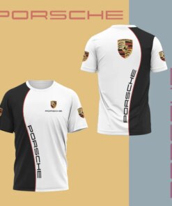 Black and White Porsche T-Shirt – Classic Split Design for Racing Fans