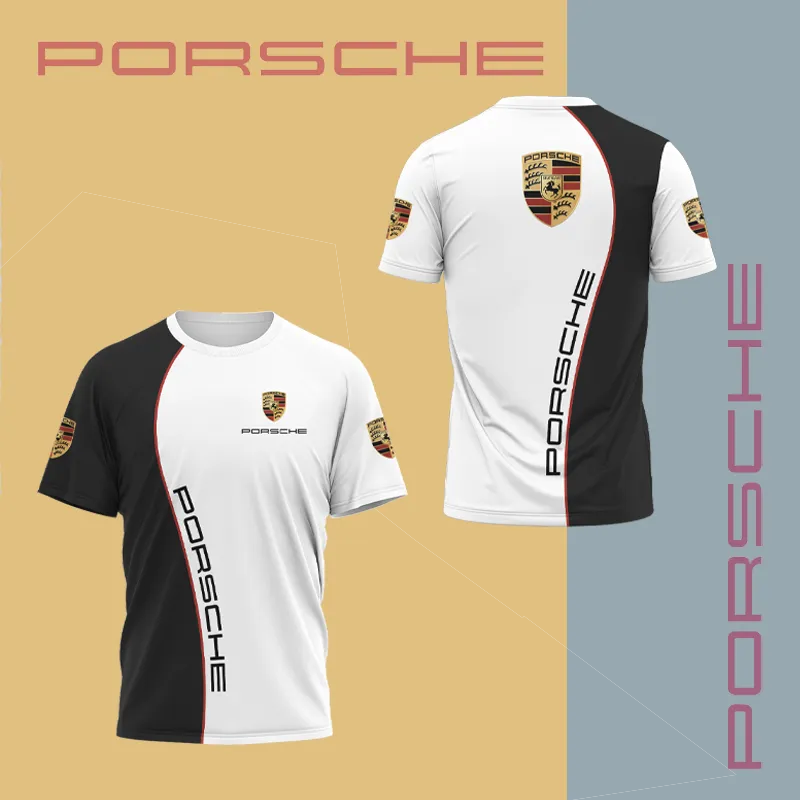 black and white porsche t shirt classic split design for racing fans