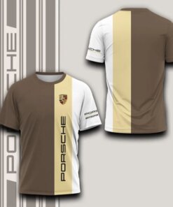 Brown White Porsche Motorsport T-Shirt – Vintage Racing Style