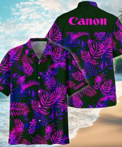 Canon Neon Tropical Hawaiian Shirt – Custom Purple Pink Leaf Button-Up