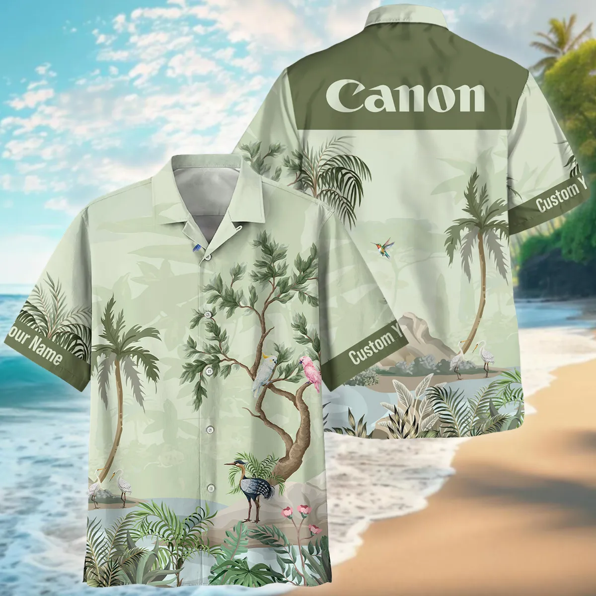 canon tropical birds hawaiian shirt custom name summer beach button up 1