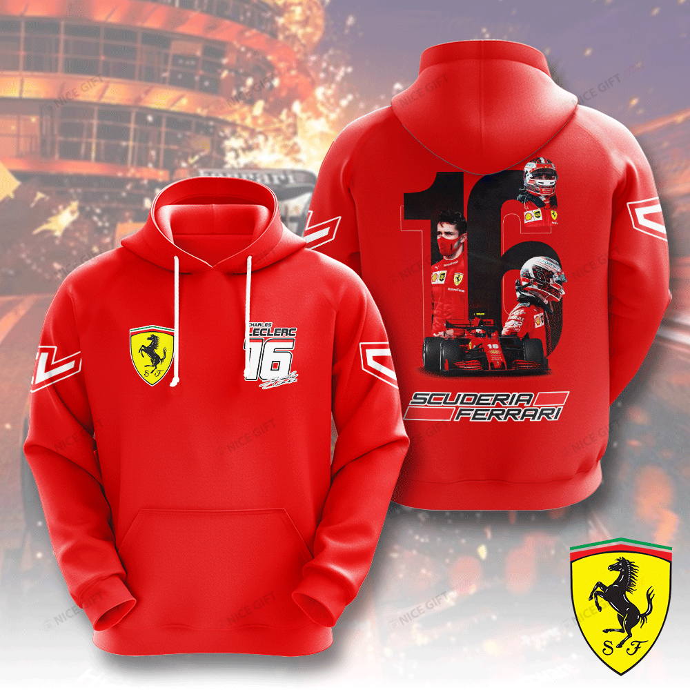 charles leclerc 16 ferrari hoodie scuderia f1 racing pullover with driver graphic team logo 6408s