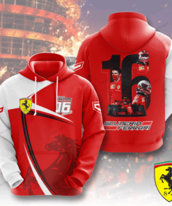Charles Leclerc 16 Ferrari Hoodie – Scuderia F1 Racing Pullover with Prancing Horse & Driver Graphic