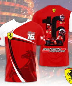 Charles Leclerc 16 Ferrari T-Shirt – F1 Racing Tee with Scuderia Graphics and Prancing Horse Design