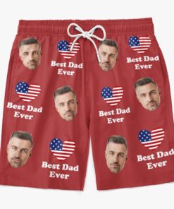 custom best dad ever swim shorts personalized red patriotic fathers day trunks 4 2p1gn