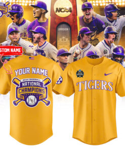 Custom LSU Tigers 2025 National Champions Baseball Jersey – Gold NCAA Shirt with Your Name