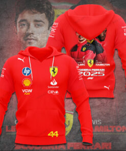 Ferrari 2025 Hoodie – Leclerc & Hamilton 3D F1 Racing Pullover with Team Logos