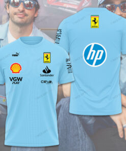 Ferrari Light Blue F1 T-Shirt – Scuderia Racing Tee with HP, Shell & Team Sponsor Logos