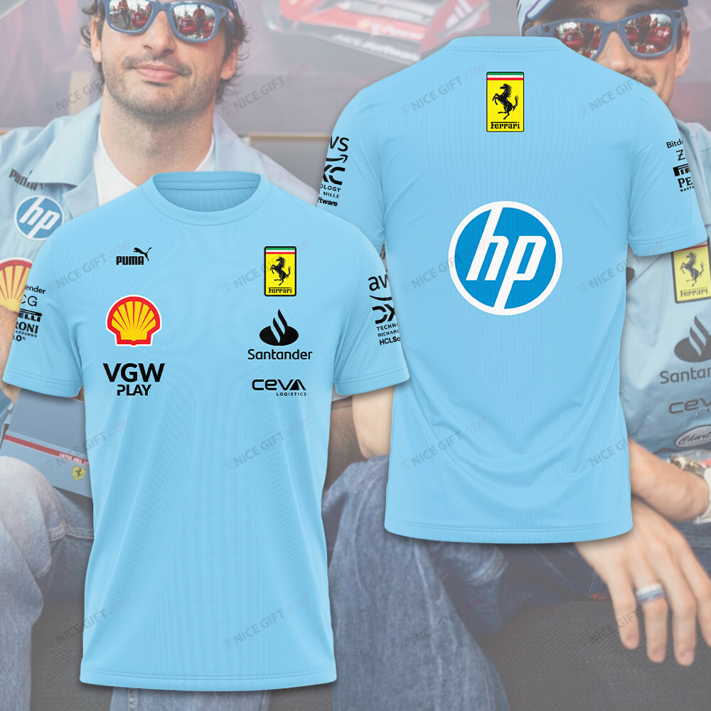 ferrari light blue f1 t shirt scuderia racing tee with hp shell team sponsor logos nevwq