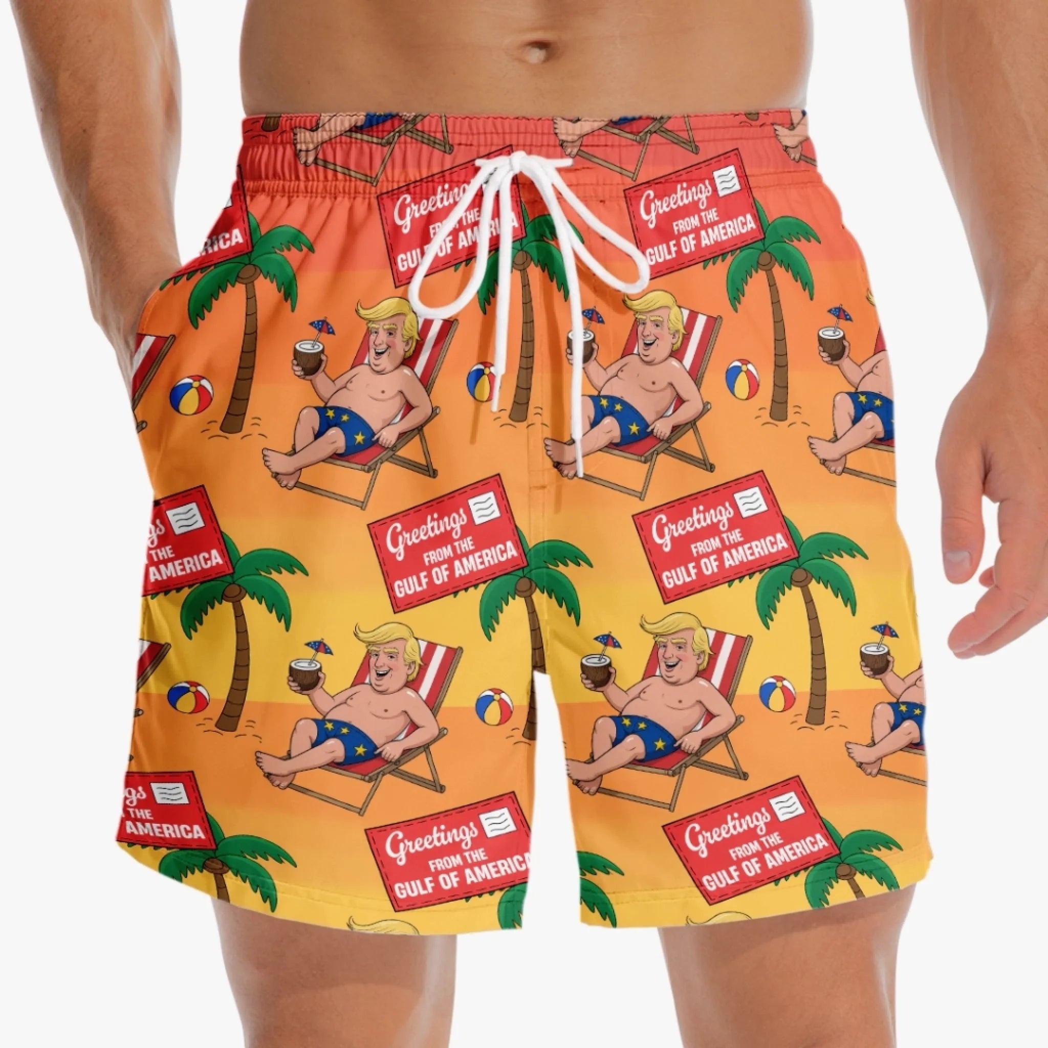 funny trump vacation swim shorts greetings from the gulf of america beach trunks for men 1 t4dlk
