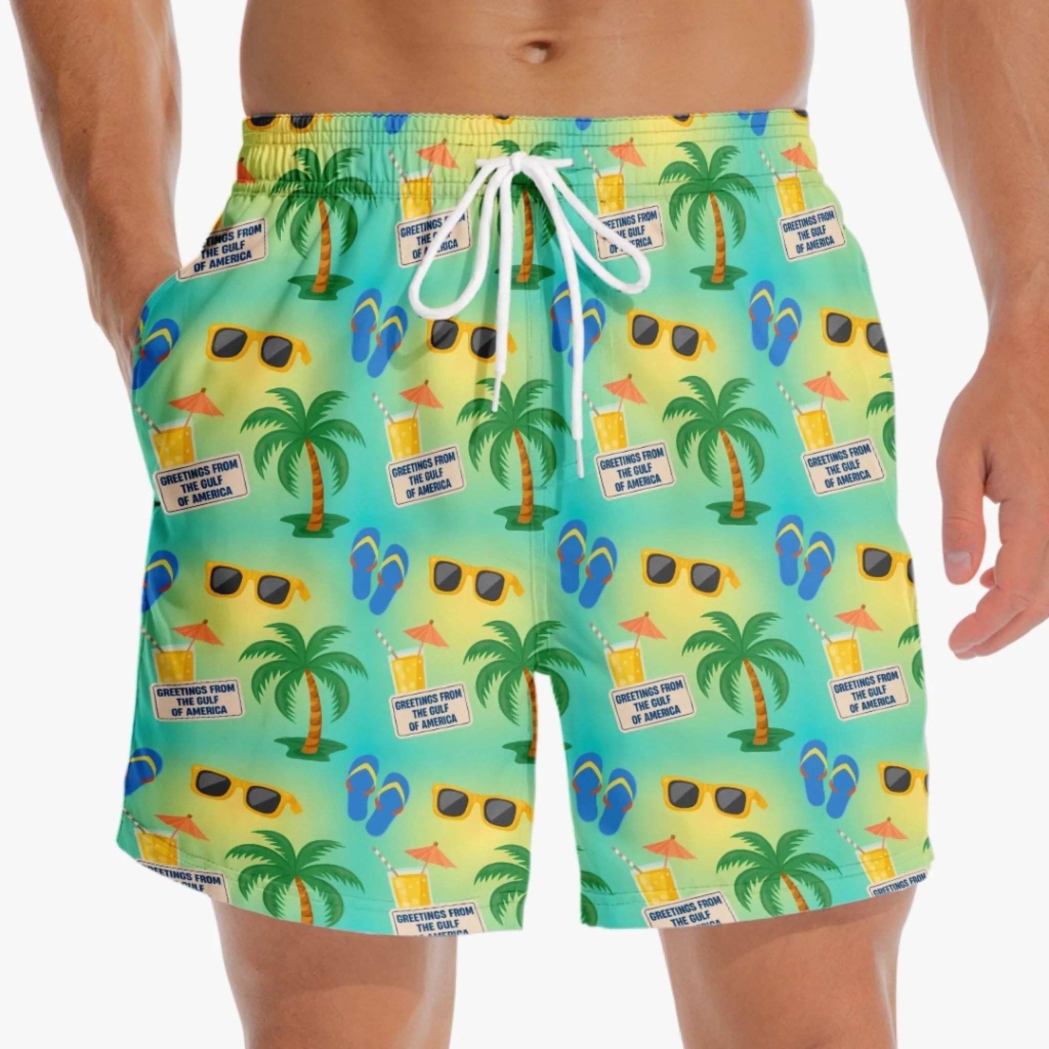 greetings from the gulf of america swim shorts colorful tropical beach trunks for men 1 hhui9