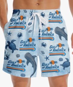 Gulf of America Beach Shorts – Retro Ocean Animal Swim Trunks for Men