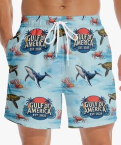 Gulf of America Ocean Life Swim Shorts – Sea Turtle & Whale Beach Trunks for Men