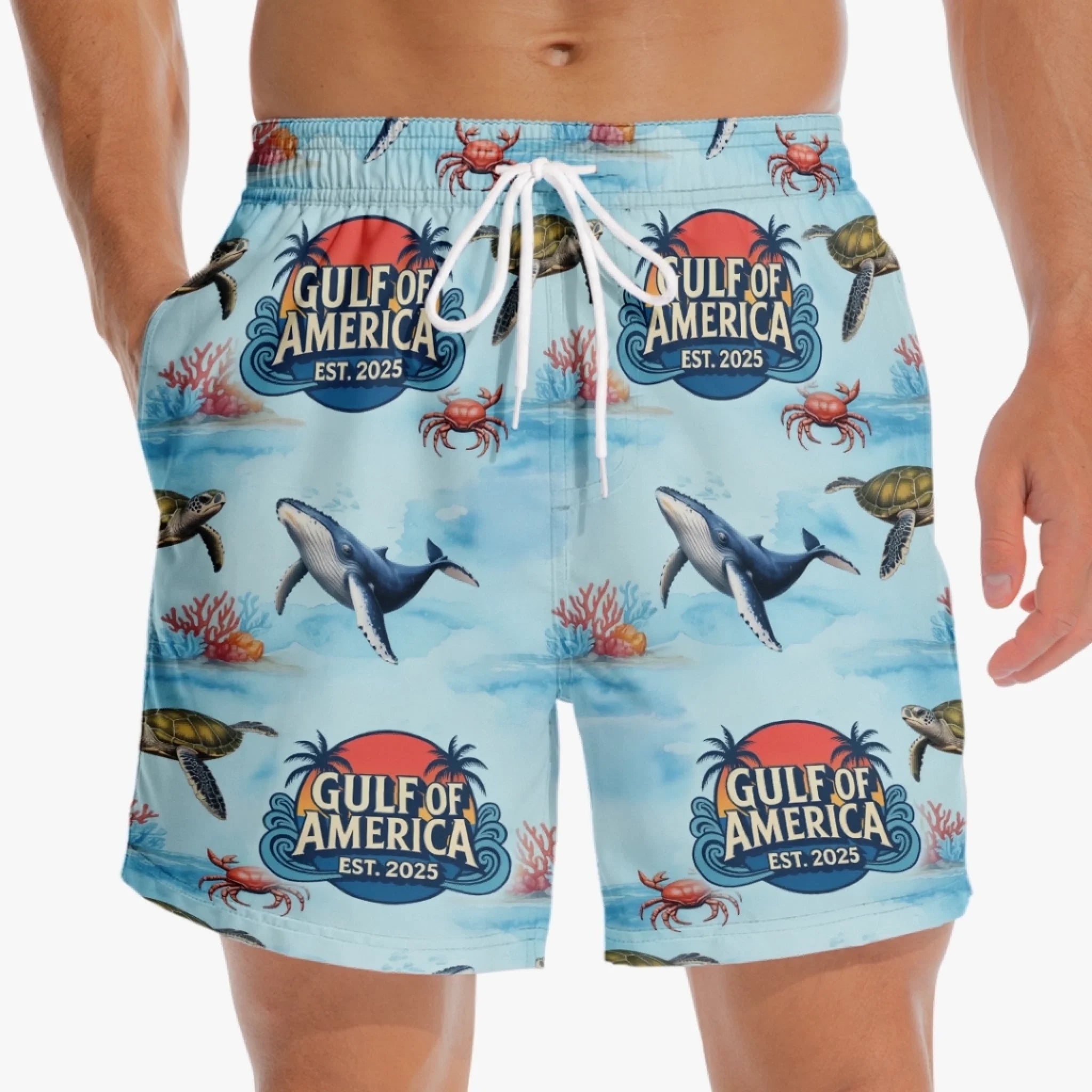 gulf of america ocean life swim shorts sea turtle whale beach trunks for men 1 wvlhd