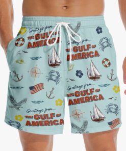 Gulf of America Retro Nautical Swim Shorts – Patriotic Sailing-Inspired Beach Trunks for Men