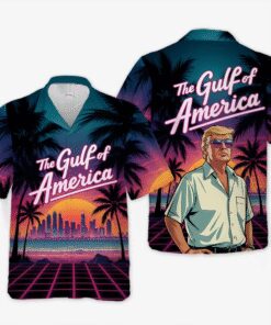 Gulf of America Trump Shirt – Retro Sunset Synthwave Hawaiian Shirt