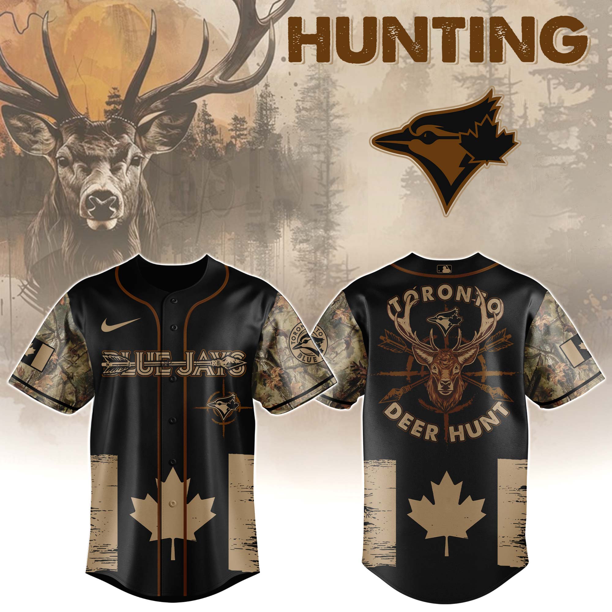 hunting x blue jays jersey 2025 deer hunter baseball shirt 1 oylio