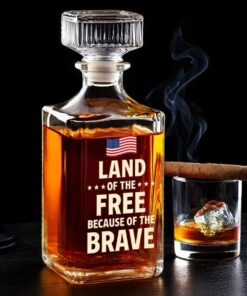 Land of the Free Whiskey Decanter – Patriotic Gift for Veterans & Americans