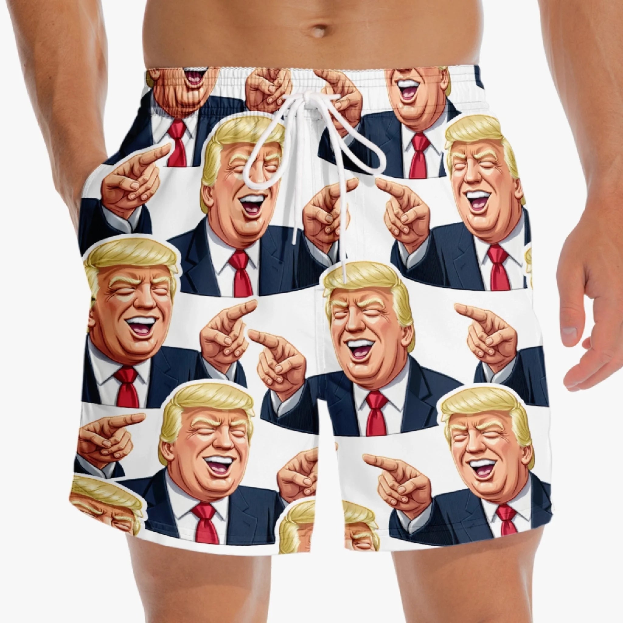 laughing trump cartoon swim shorts funny patriotic political beach trunks for men 1 6rqm2