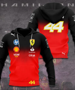 Lewis Hamilton 44 Ferrari Hoodie – 3D Gradient F1 Racing Sweatshirt with Team Logos