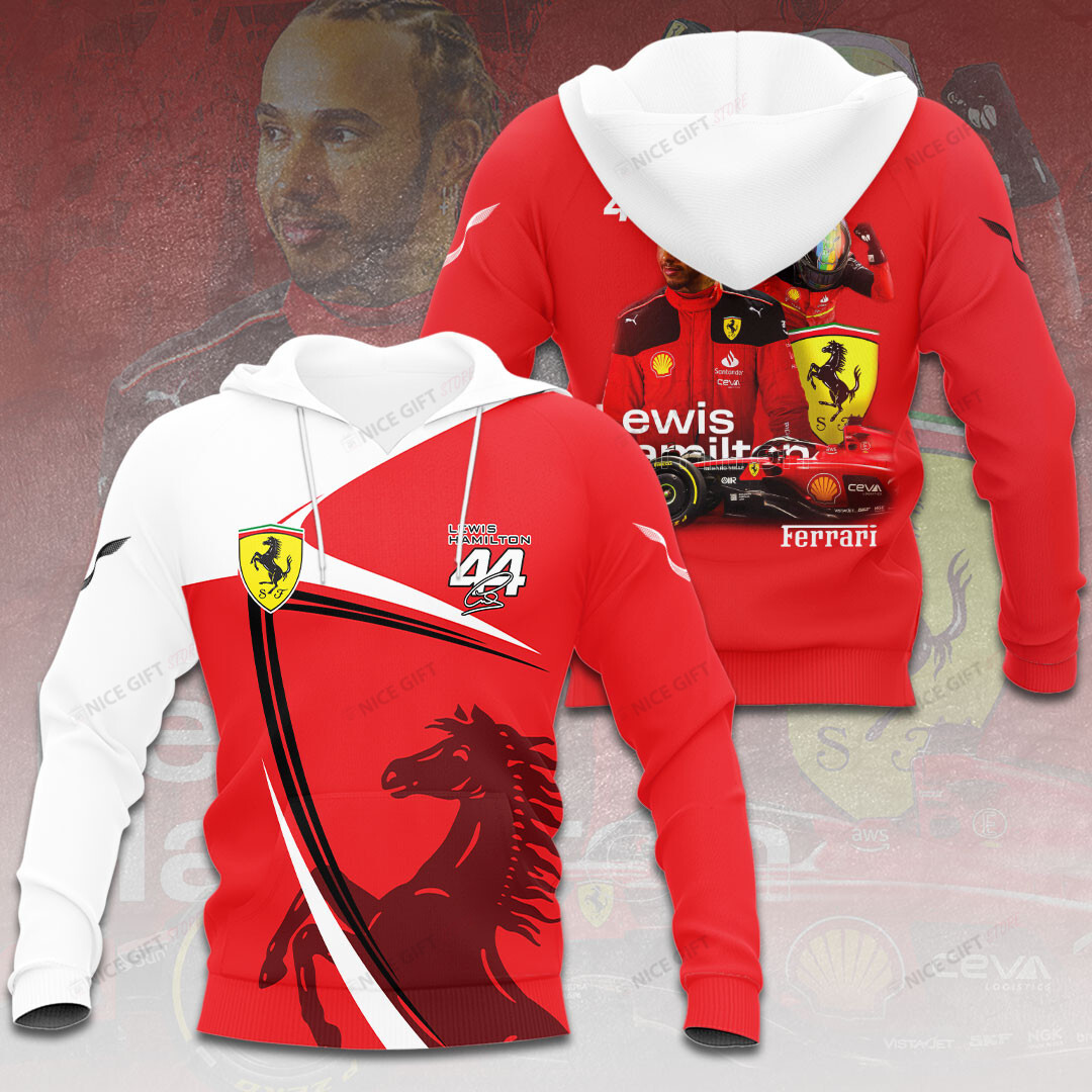lewis hamilton 44 ferrari hoodie f1 racing pullover with prancing horse and driver graphic back