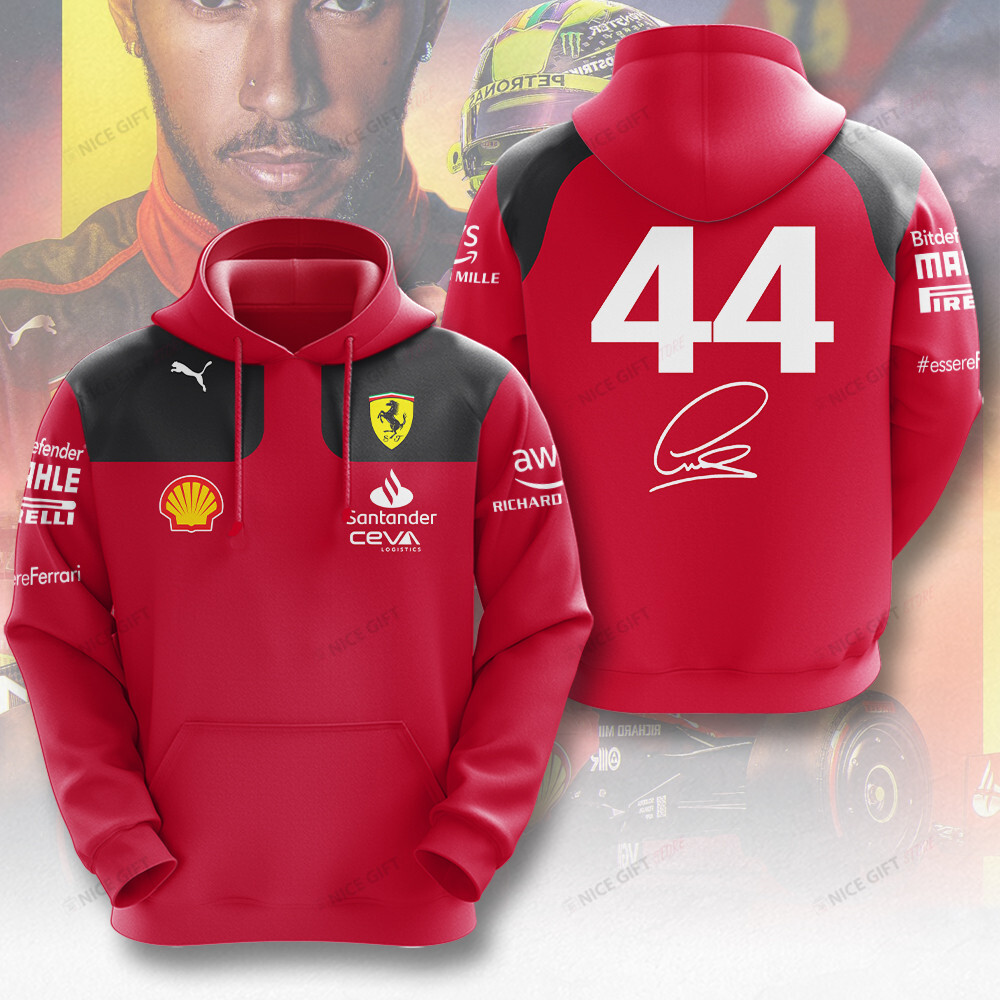 lewis hamilton 44 ferrari hoodie red black f1 racing pullover with signature and team logos jhy4s