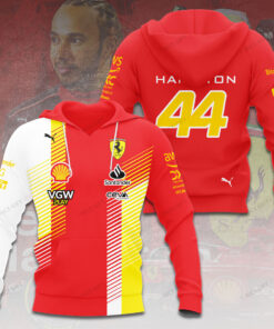 Lewis Hamilton 44 Ferrari Hoodie – Red White Yellow F1 Racing Pullover with Team Logos